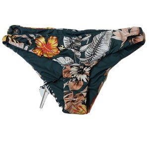 Bikini Lab, Women’s Cut Out Hipster Bikini Bottom, Dark Teal Floral, Size Medium